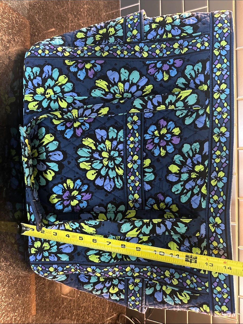 Vera Bradley Navy Floral Quilted Travel Tote with Teal & Lime Accents - Picture 3 of 3
